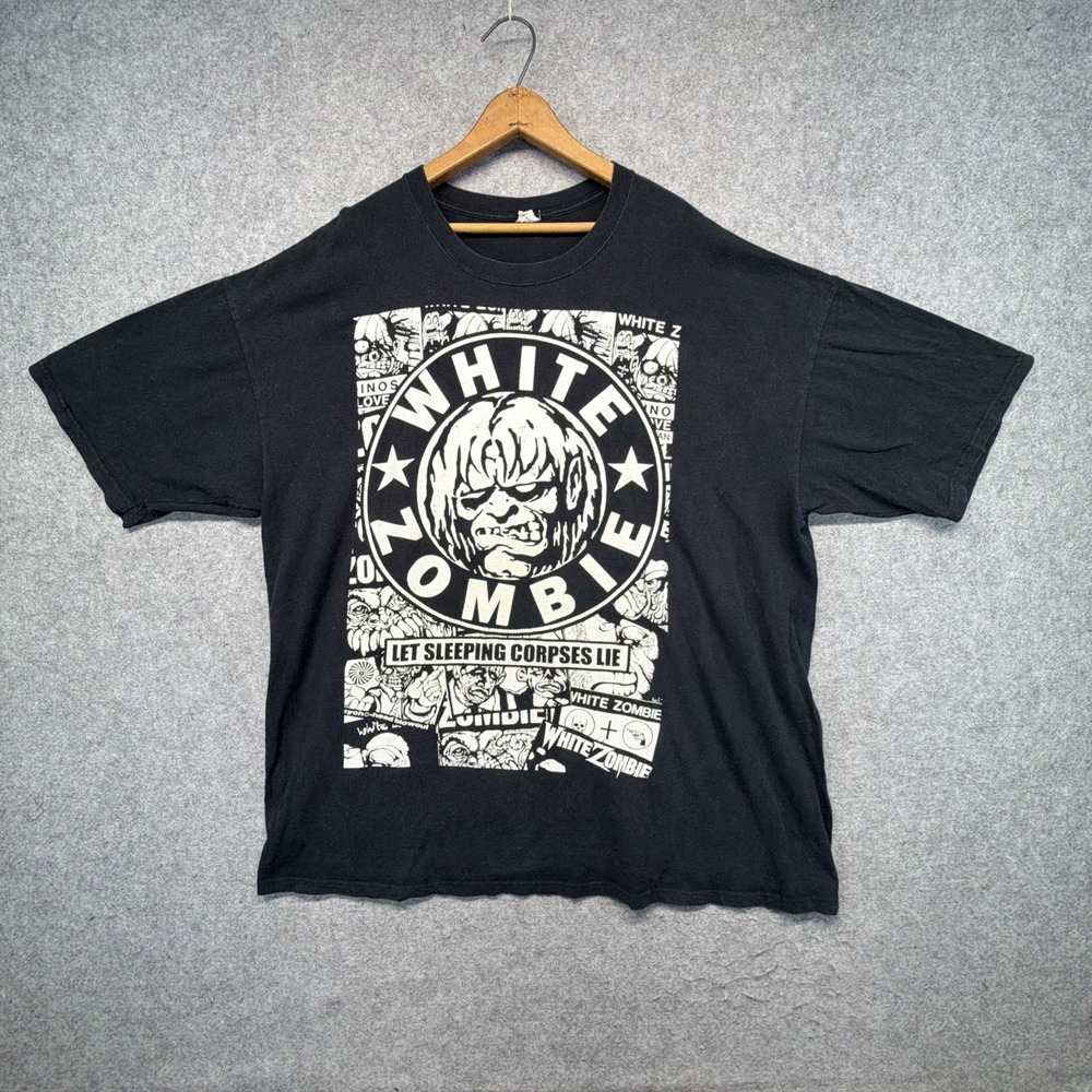 Vintage White Zombie Black Shirt Mens XXL Anvil Blue Bar Metal 90s